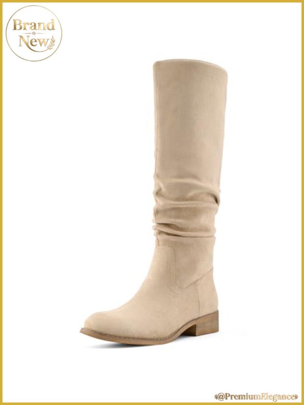 Knee High Slouch Boots Faux Suede Pointed Toe Low Heel Side Zip
